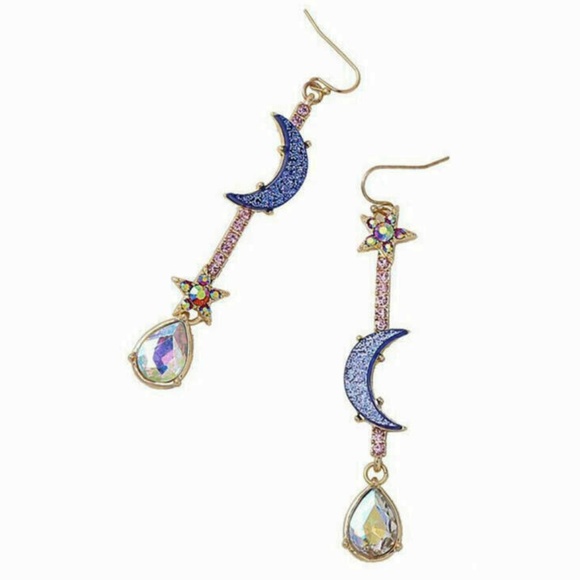 Stars & Moon Asymmetrical Drop Earrings NWT- - Picture 2 of 5